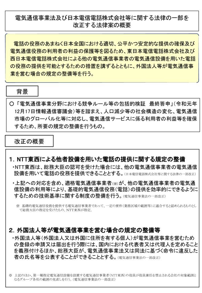 １５電気通信事業法及び日本電信電話株式会社等に関する法律の一部を改正する法律案のサムネイル