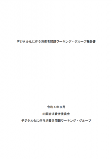 デジタル化に伴う消費者問題ワーキング・グループ報告書