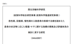 急性期、回復期、慢性期の入院患者の疾病や治療を踏まえた患者の状況等に応じた看護・ケアに関する指標の開発及び評価体系の検討に資する研究
